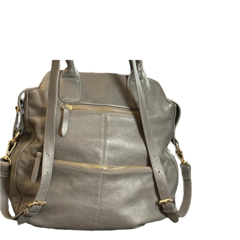 kate lee Gray Parisian Leather Tote Satchel Shoulder Bag Gold Hardware - Picture 2 of 13